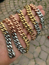 HarlemBling 12mm Mens Miami Cuban Link Chain 3 Tri Color Real Gold Over Stainless 18-30