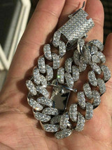 HarlemBling Mens THICK Miami Cuban Link Bracelet Solid 925 Silver Man Diamonds 15mm 100g ICE