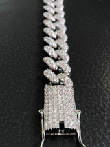 HarlemBling Mens THICK Miami Cuban Link Bracelet Solid 925 Silver Man Diamonds 15mm 100g ICE