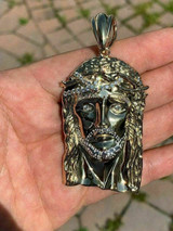 HarlemBling 14k Gold Over Solid 925 Sterling Silver Jesus Piece Necklace Large 2.5 ITALY