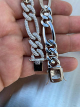 HarlemBling Real Solid 925 Silver Mens Custom Figaro Bracelet 14mm Iced Diamond Heavy HipHop