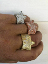 HarlemBling Star Ring Diamond Pinky Solid 925 Sterling Silver 14k Gold / Rose Gold Mens ICY