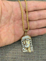 HarlemBling Mens Real 14k Yellow Gold Over 925 Sterling Silver Jesus Piece Necklace 1x1.5