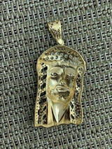 HarlemBling Mens Real 14k Yellow Gold Over 925 Sterling Silver Jesus Piece Necklace 1x1.5