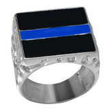 Back The Blue Plain Ring - 925 Silver