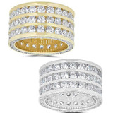 Thick Eternity Band Channel Set - 14k Yellow Gold Vermeil/Natural 925 Silver - CZ Stones