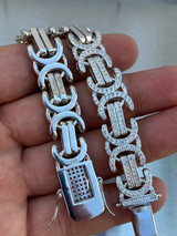 HarlemBling Real Solid 925 Silver Mens Custom Byzantine Bracelet 14mm Iced Heavy Hip Hop