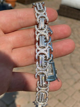 HarlemBling Real Solid 925 Silver Mens Custom Byzantine Bracelet 14mm Iced Heavy Hip Hop