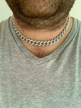 HarlemBling Mens Miami Cuban Link Choker Chain Real Solid 925 Silver Baguette Diamonds 18