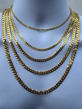 HarlemBling 14k Gold Over REAL Solid 925 Silver Cuban Link Flat Chain 4-8mm 18-30 Italy