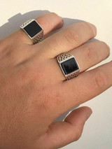 HarlemBling Handmade Real Solid 925 Sterling Silver Black Onyx Square Ring Sizes 7-13 Pinky