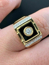 HarlemBling Mens 14k Gold Over Solid 925 Silver Black Onyx Ring ICY Pinky Diamond Sz 7-12