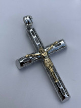 HarlemBling Mens Ladies Solid 925 Silver and 14k Gold Cross Jesus Piece 1-3 ITALY Necklace