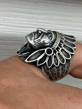 HarlemBling Mens Real Solid 925 Sterling Silver Large Indian Head Chief Biker Ring Sz 7-13