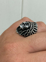 HarlemBling Mens Real Solid 925 Sterling Silver Large Indian Head Chief Biker Ring Sz 7-13