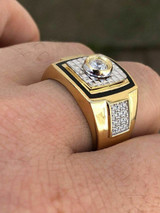 HarlemBling Mens REAL 14K Gold and Solid 925 Silver Solitaire Black Onyx and CZ Size 7-13 Pinky