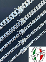 HarlemBling Real Miami Cuban Link Chain Or Bracelet Solid 925 Sterling Silver Box Lock ITALY