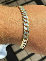 HarlemBling Mens Cuban Bracelet Diamond Cut Two Tone Real 14k Gold and Solid 925 Silver Italy