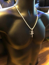 HarlemBling Tennis Ankh Cross Real Gold Over Solid 925 Sterling Silver Iced Diamond Chain