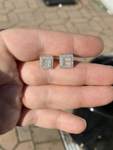 HarlemBling 14k Gold and Solid Sterling Silver Ice Baguette Diamond Earrings Studs 10mm Square
