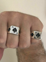 HarlemBling Solid 925 Sterling Silver Men Ace Of Spades Ring Lucky Poker Card Hand Size 7-13