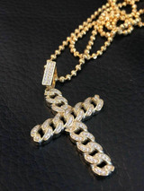 HarlemBling Cuban Link Cross Pendant W Chain Sterling Silver 925 14k Gold Plated Diamond