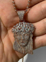 HarlemBling Mens 14k Rose Gold and Solid 925 Silver Jesus Piece Pendant ICY Diamond Bust Down