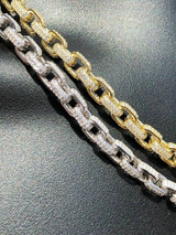HarlemBling Mens Rolo Link Chain ICY Diamonds Solid 925 Silver / 14K Gold 18 Choker To 30