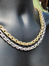 HarlemBling Mens Rolo Link Chain ICY Diamonds Solid 925 Silver / 14K Gold 18 Choker To 30