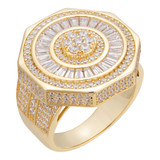 Classic Octagonal Rapper Ring - 14k Gold Vermeil 925 Silver - Baguette CZ Stones