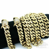 HarlemBling Men Cuban Miami Link Bracelet and Chain Set 14k Gold Plated 14mm Diamond Clasp