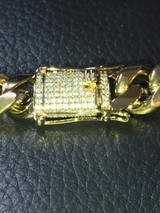 HarlemBling Men Cuban Miami Link Bracelet and Chain Set 14k Gold Plated 14mm Diamond Clasp