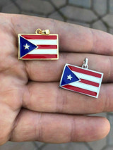 HarlemBling Solid 925 Silver Puerto Rico Flag Pendant Small 1x0.75 Mens Womens 14k Gold