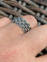 HarlemBling Mens Braided Weave RING Oxidize Rhodium Over Solid 925 Silver Pinky Wedding Band