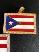 HarlemBling Solid 925 Silver Puerto Rico Flag Pendant 2 Wide BORICUA Rican Chain 14k Gold