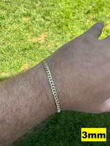 Flat Curb Bracelet - Two Tone Diamond Cut 14k Gold Vermeil 925 Sterling Silver - 6"-9" - 3mm-10.5mm