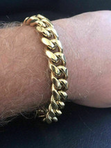 HarlemBling 14mm Mens Miami Cuban Link Bracelet and Chain Set 18k Gold Plated Stainless Steel