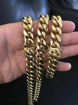 HarlemBling 14mm Mens Miami Cuban Link Bracelet and Chain Set 18k Gold Plated Stainless Steel