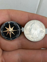 HarlemBling Men 14k Gold and Real Solid 925 Sterling Silver Anchor Sailor Compass Ring Sz 7-13