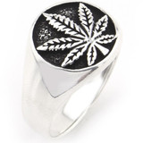 Marijuana Leaf Ring - 925 Silver Oxidized - Plain