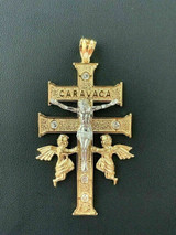 HarlemBling 14k Gold Over Solid 925 Silver Caravaca Cross Double Crucifix For Men LARGE 2.5