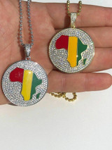 HarlemBling Real Solid 925 Silver AFRICA Map Flag Pendant Medallion 14k Gold Nigeria Diamond