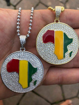 HarlemBling Real Solid 925 Silver AFRICA Map Flag Pendant Medallion 14k Gold Nigeria Diamond