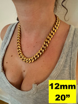 Miami Cuban Link Chain Necklace - 18k Yellow Gold Plated Stainless Steel - 16"-36" - 6mm-18mm