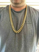 HarlemBling Mens Miami Cuban Link Chain 18k Gold Plated Stainless Steel Made By Harlembling