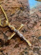 HarlemBling Mens Solid 925 Silver Cross W Jesus Pendant Yellow Or Rose Gold Finish Necklace