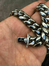 HarlemBling Miami Cuban Bracelet and Chain Set Stainless Steel 14mm Solid Silver Diamond Clasp