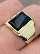 HarlemBling Mens 14k Gold Over Real Solid 925 Silver Black Onyx Ring Size 7 8 9 10 11 12 13