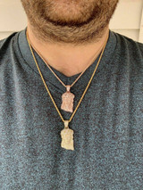 HarlemBling Mens Solid 925 Sterling Silver Jesus Piece Real Iced Bust Down Yellow Rose Gold