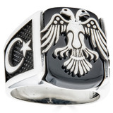 Tirana Double Headed Eagle Ring - 925 Silver Oxidized - Plain